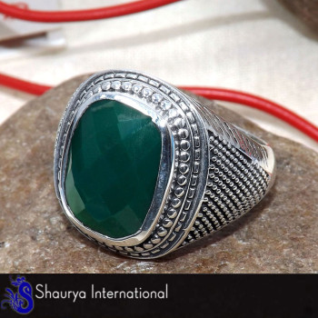 Green Onyx Cut - C - SMR998 - Indian Company Made Solid 925 Sterling Silver Casting Mens Ring