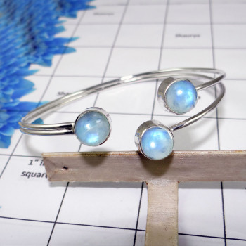 Rainbow Moonstone Bangle - SNB976-Blue Flashy Rainbow Moonstone 925 Sterling Silver Fabulous Designer Bangle