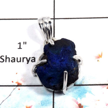 Azurite Rough - I SPS877 - Indian Company Made Azurite Rough Gemstone Prong Setting Pendant 925 Sterling Silver