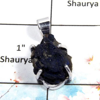 Azuirte Rough - H SPS879 - Indian Company Made Azurite Rough Stone 925 Silver Prong Setting Pendant