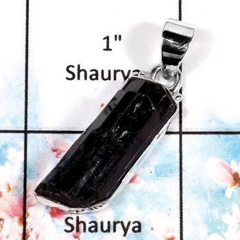Black Tourmaline-B SPS883-Indian Company Handmade Rough Gemstone Pendants 925 Sterling Silver
