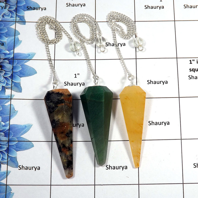 3 Pcs Moonstone Toumaline, Green Aventurine & Golde Quartz - O SPU995 - Brass Silver Plated 3 Pcs Handmade Pendulum Lots