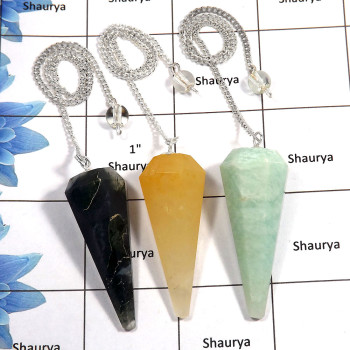 3 Pcs Moss Agate, Golden Quartz & Amazonite - L SPU996 - Natural Gemstone Brass Silver Plated 3 Pcs Pendulum Lots