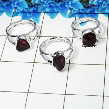 3 Pcs Raw Garnet Gemstone 925 Silver Ring-SRR971-F