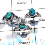 Blue Copper Turquoise Cab - O SVP795 - Indian Company Made Turquoise Gemstone 925 Silver 3 Pcs Wholesale Ring
