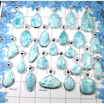 100 Gram Assorted Larimar - W2H978-Assorted Larimar 925 Sterling Silver Wholesale Pendant Lot 13 to 17 Pcs