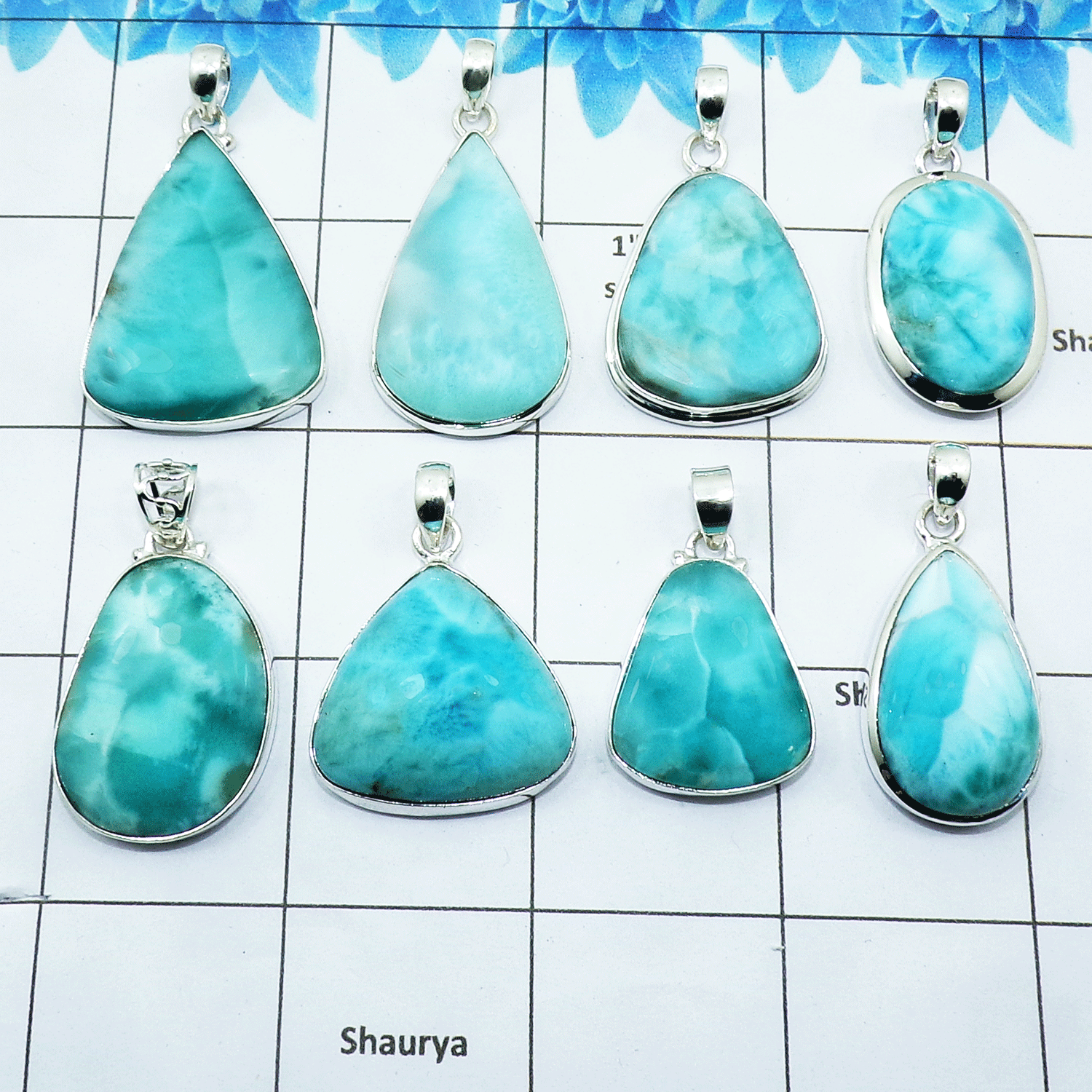 100 Grams Larimar Pendants E - WBP100CHR - Assorted 925 Silver Pendants