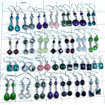 100 Pairs Light weight Bejel Dangle Earrings in Cab Stones in Serling Silver 925: SIWLBJE001