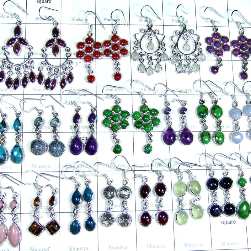 100 Pairs Light weight Bejel Dangle Earrings in Cab Stones in Serling Silver 925: SIWLBJE001