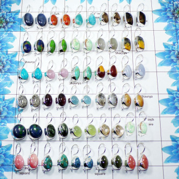 30 Pairs Mix Cab Stones D - WSL994 Assorted Earrings Labradorite, Sponge Coral, Larimar, Prehnite, Aqua Chalcedony, Blue Lace Ag