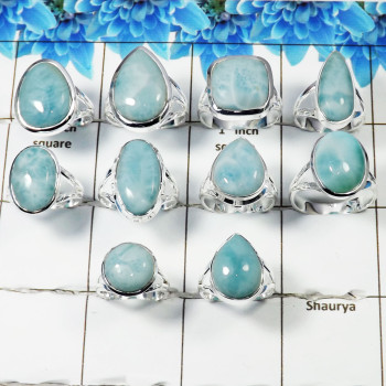 10 Pcs Larimar Cab B Ring - WSLR875 AOCT25 Solid 925 Sterling Silver Cab Larimar Handmade Wholesale Ring Lot   Ring Size:- 5US t
