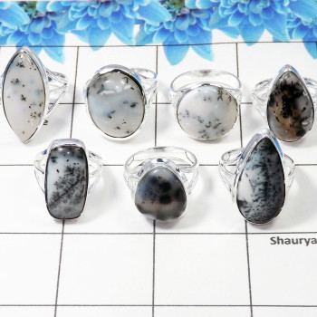 7 Pcs Dendrite Agate Cab Ring - WSLR878-AOCT25 Solid 925 Sterling Silver Cab Dendrite Agate Handmade Wholesale Ring Lot   Ring S