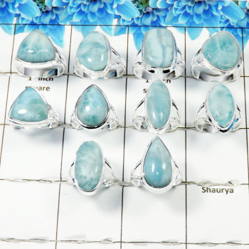 10 Pcs Larimar Cab A Ring - WSLR875 AOCT25 Solid 925 Sterling Silver Cab Larimar Handmade Wholesale Ring Lot   Ring Size:- 5US t