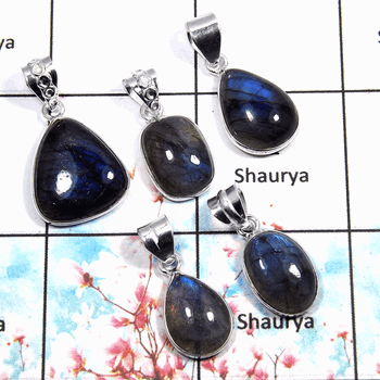 Labradorite - A WSP991 - Natural Blue Fire Labradorite 925 Silver 5 Pcs. Combo Value Pack Pendant Lot