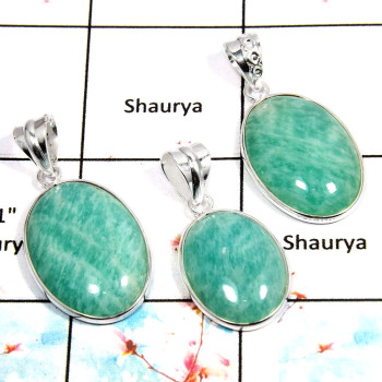 Amazonite - C WSP995 - Solid 925 Sterling Silver Bezel Set 3Pcs Combo Value Pack Pendant Lot