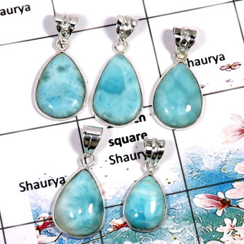 Larimar-F WSP999-925 Sterling Silver Larimar Cab 5 Pcs Wholesale Pendant Lot