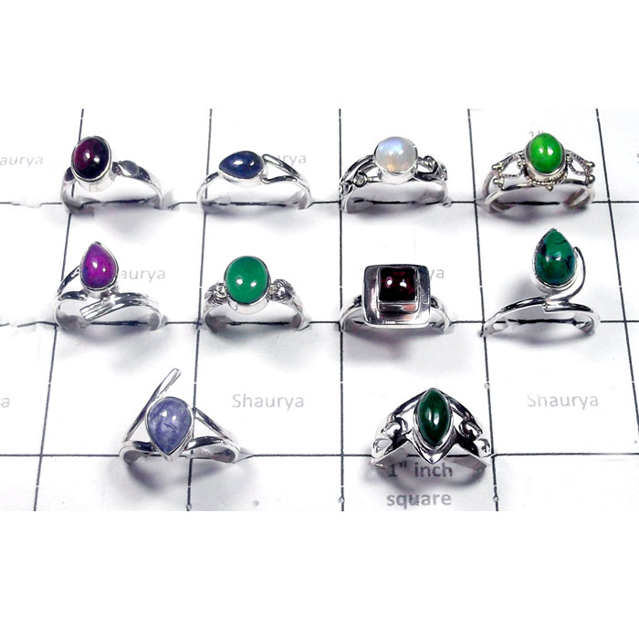 10 Pcs. Multi Cab Gemstone B - SVP982-Sterling Silver Semiprecious Gemstone Wholesale Ring
