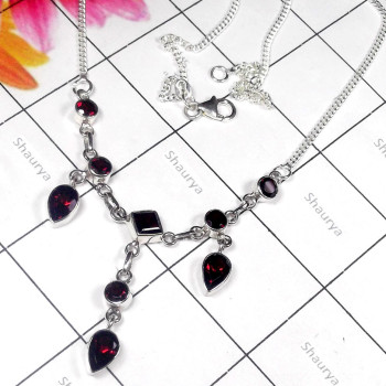 Garnet cut B - SDN986-Faceted Amethyst gems silver Necklace