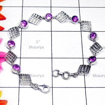 Amethyst A - SDB993-Amethyst Gemstone 925 Manufacturer Designer Bracelet
