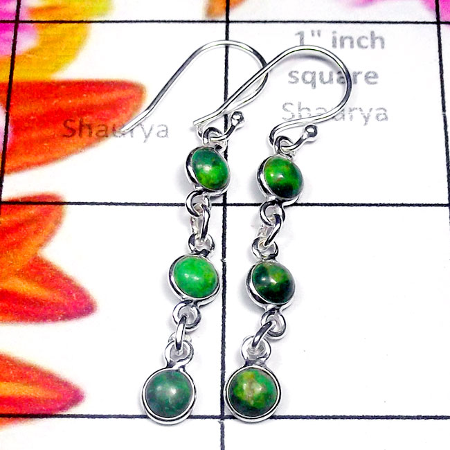 Green Turquoise B - SBP971-Sterling Silver Semiprecious Gemstone Wholesale Bejal Ear