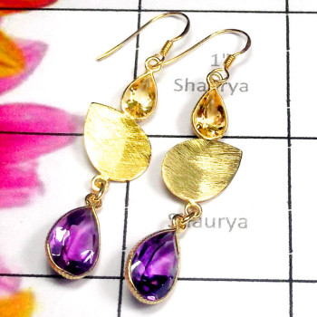 Amethyst B - SGE978-925 Manufacturer Cut Gemstone Gold Plated Earring