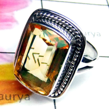 Citrine A - PSR966-Cut Citrine Gemstone 925 Sterling Silver Ring