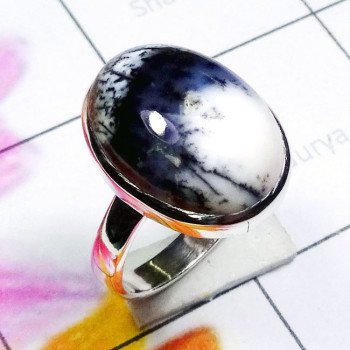 Dendritic Agate E - PSR960-Dendritic Agate Semiprecious Gemstone Plain Silver Ring