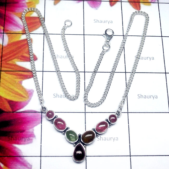 Tourmaline A - TRN995-Tourmaline with 925 Sterling Silver Designer Necklace