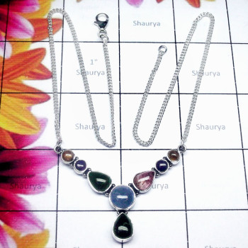 Tourmaline B - TRN995-Tourmaline with 925 Sterling Silver Designer Necklace