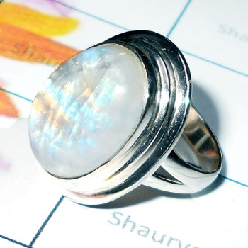 Rainbow Moonstone O - PSR951-Blue fire Rainbow moonstone Rings Plain setting