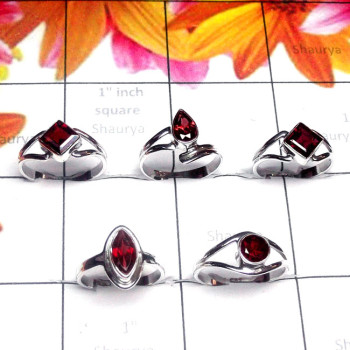 Garnet D - RBS999-5 Pcs. Baby Ring Made in 925 Silver with Cut Gemstone n M