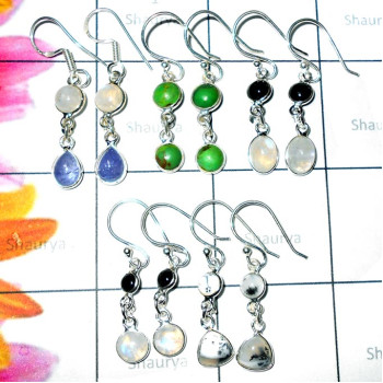 Mix cab O - SBP952- Cabochon gems silver Bejal Setting Earrings Lot
