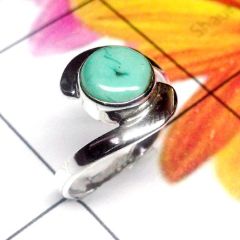 Green Turquoise A - PSR948-Single Gemstone Made in 925 Sterling Silver Plain Ring