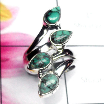 Tibet Turquoise E - SDR913-Multi Gemstone 925 Sterling Silver Fancy Ring