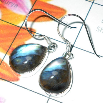 Labradorite A - SPE983-925 Silver Cabochon Plain setting Earrings