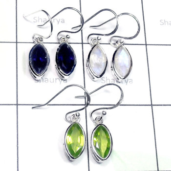 Multi Cut Gemstone A - CES971-Multi Cut Gemstone 925 Sterling Silver 3 Pair Casting Ear