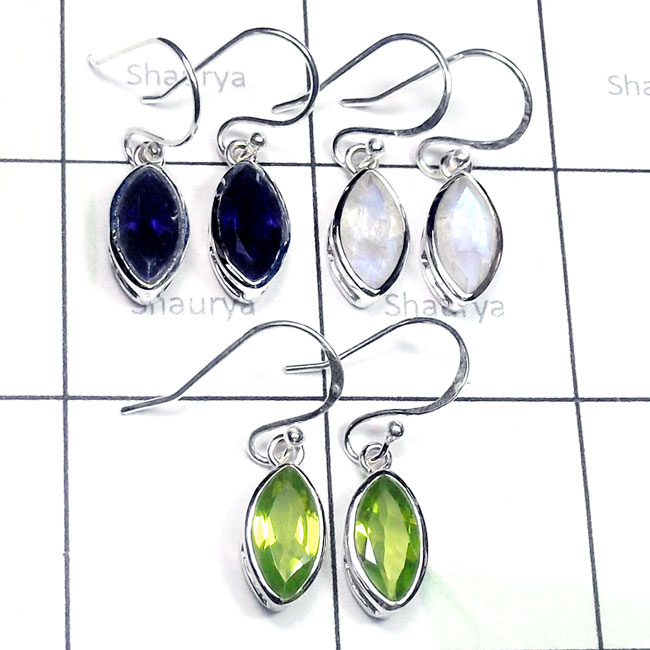 Multi Cut Gemstone A - CES971-Multi Cut Gemstone 925 Sterling Silver 3 Pair Casting Ear