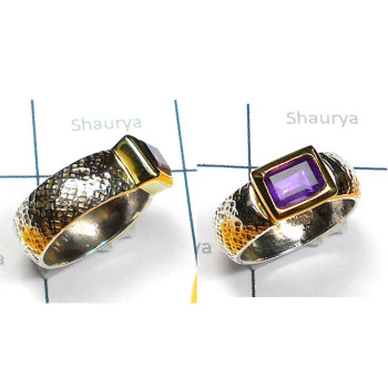 Amethyst B - STR985-Multi Cut Gemstone Made in 925 Silver with Brass Two Tone