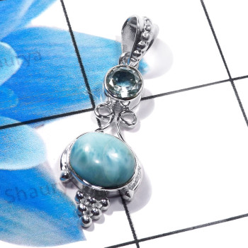 Blue Topaz & Larimar M - CSP957-Cut n Cab Gemstone 925 Sterling Silver Casting Pendant