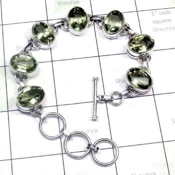 8.5 inch Green Amethyst C - SPB974-925 Exclusive Silver Cut Green Amethyst Plain Bracelet
