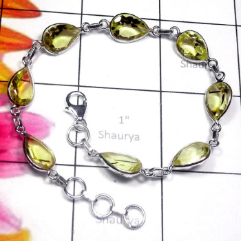 8.5 Lemon quartz cut O - SBB938-Lemon Cut Gemstone 925 Exclusive Silver Fancy Bejal Brace
