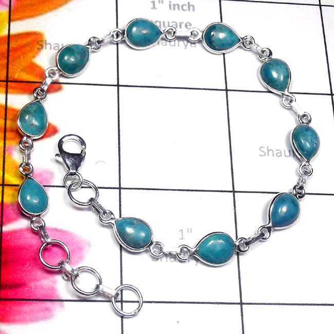 9 inch Blue Turquoise D - SBB936-Multi Cab Gemstone 925 Sterling Silver Trendy Bejal Brace