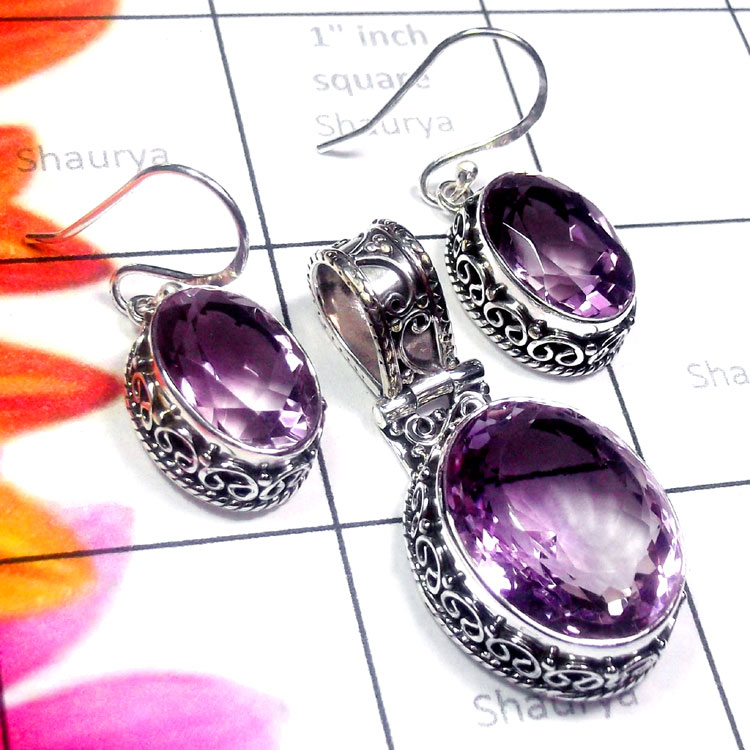Amethyst A - NDS999-Tibet Turquoise, Amethyst, Black Onyx, Larimar 925 Silver