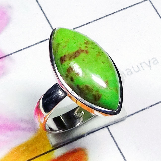 Green Turquoise E - PSR931-Genuine Green Turquoise 925 Exclusive Silver Trendy Ring