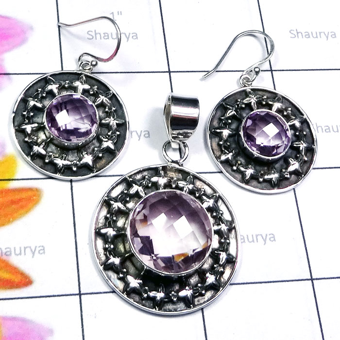 Amethyst C - NDS964-Exclusive 925 Silver with Cab Charoite, Rainbow Earring P