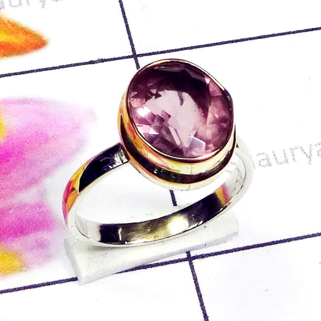 Pink Hydro Glass B - STR975-Multi Cut Glass n Rough Gemstone 925 Silver with Brass Tw