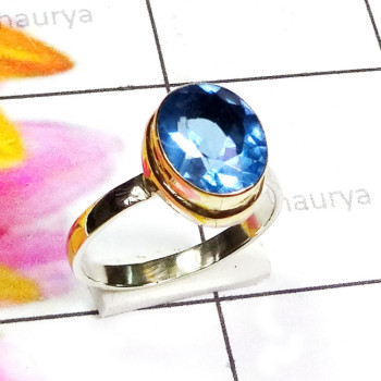 Blue Hydro Glass O - STR975-Multi Cut Glass n Rough Gemstone 925 Silver with Brass Tw