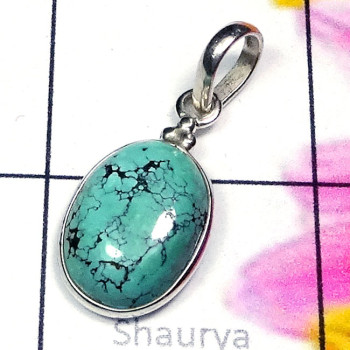 Tibet Turquoise K - BPS985-925 Sterling Silver Genuine Gemstone Bezel Pendant
