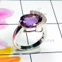Amethyst A - SFR964-Sterling 925 Fine Silver Cut Gemstone with CZ Trendy Ring