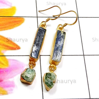 Kynite Rough A - RGE979-Rough Gemstone 925 Silver Gold Plated Handmade Earring